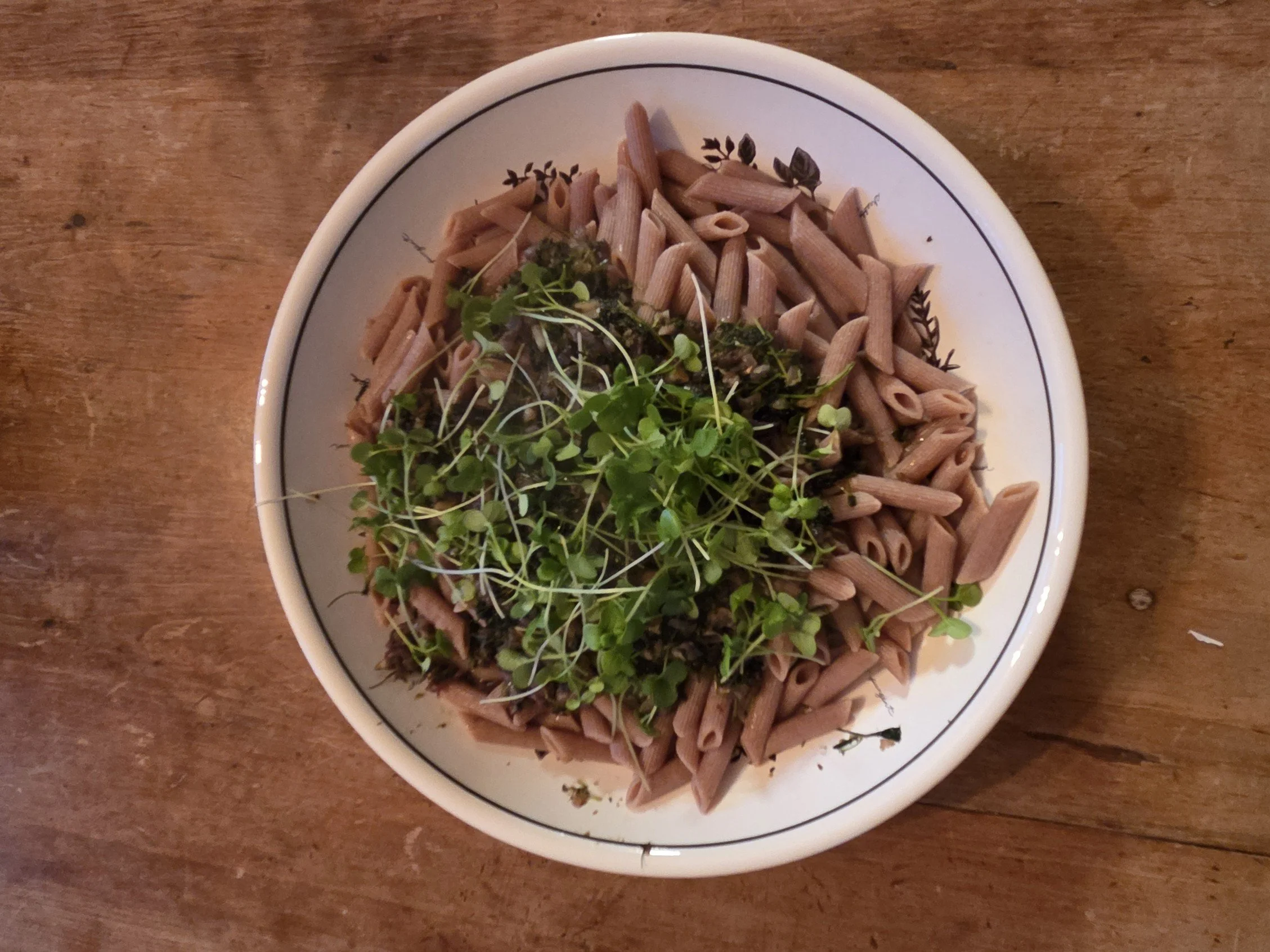 Garlic Mushroom Pasta with Microgreens