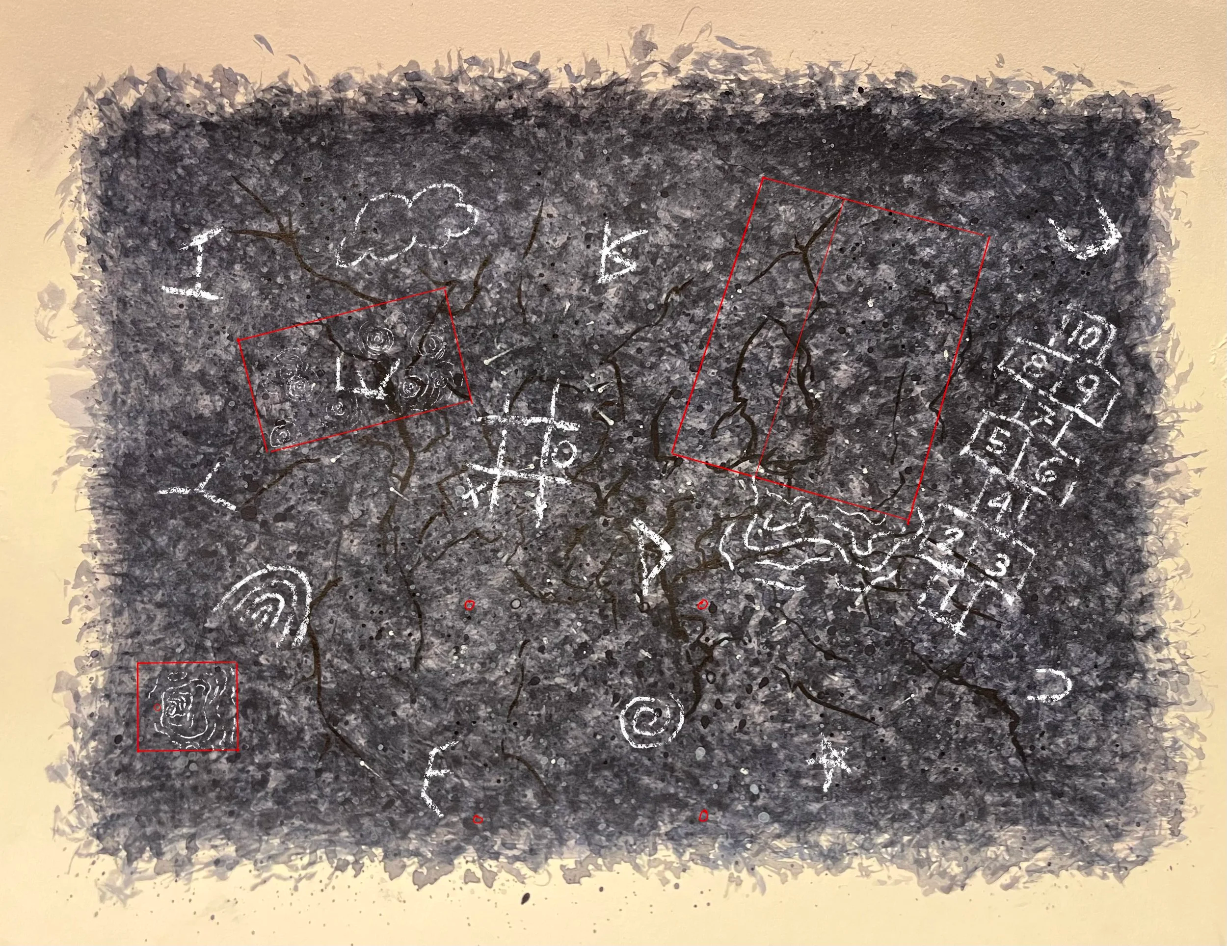 This rendering was created for the paint department to communicate the floor treatment and where the chalk drawings needed to be painted in relation to the set. 