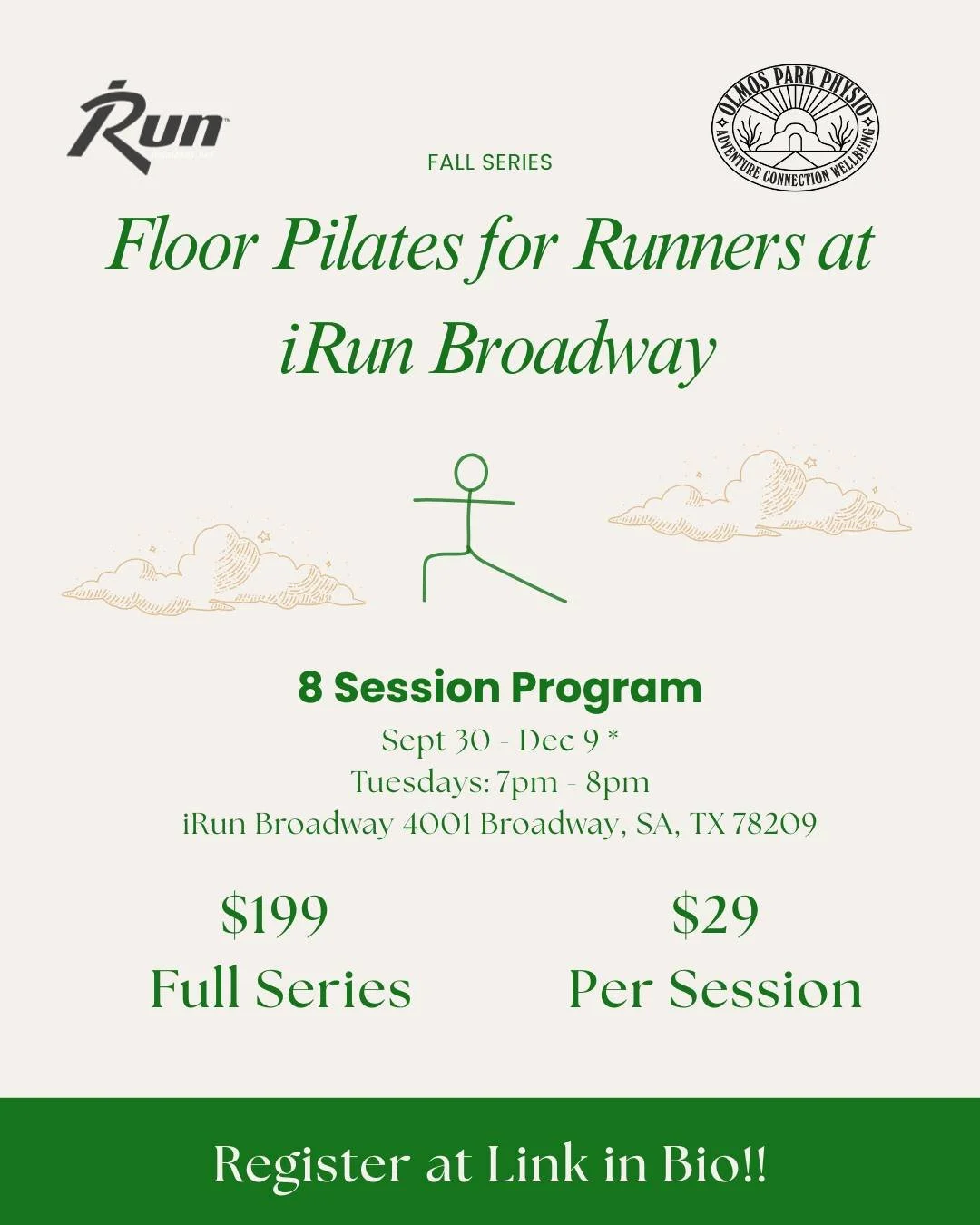 Floor Pilates for Runners &ndash; Fall Series

Build strength, stability, and efficiency in your stride this fall with our Floor Pilates for Runners series at iRun on Broadway. This program is designed specifically for runners looking to improve post