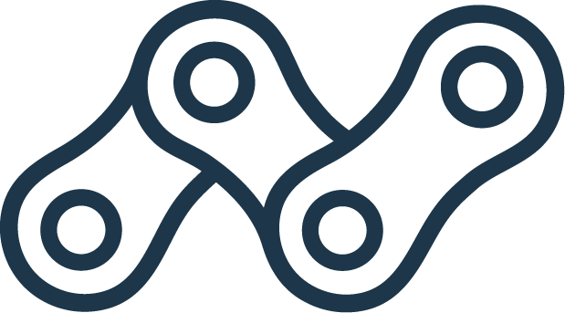 A dark blue, illustration of a bicycle chain.