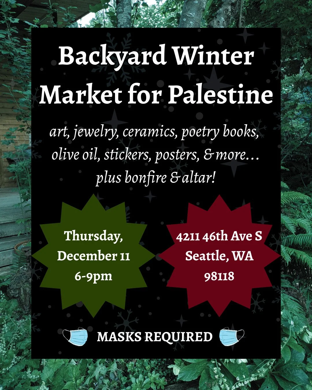 We're super excited to share that Solidarity Art Collective will be at THREE different events in December - the first of which is at the Backyard Winter Market for Palestine, organized by @gretchensiegristclay! We'll be there selling prints and selec