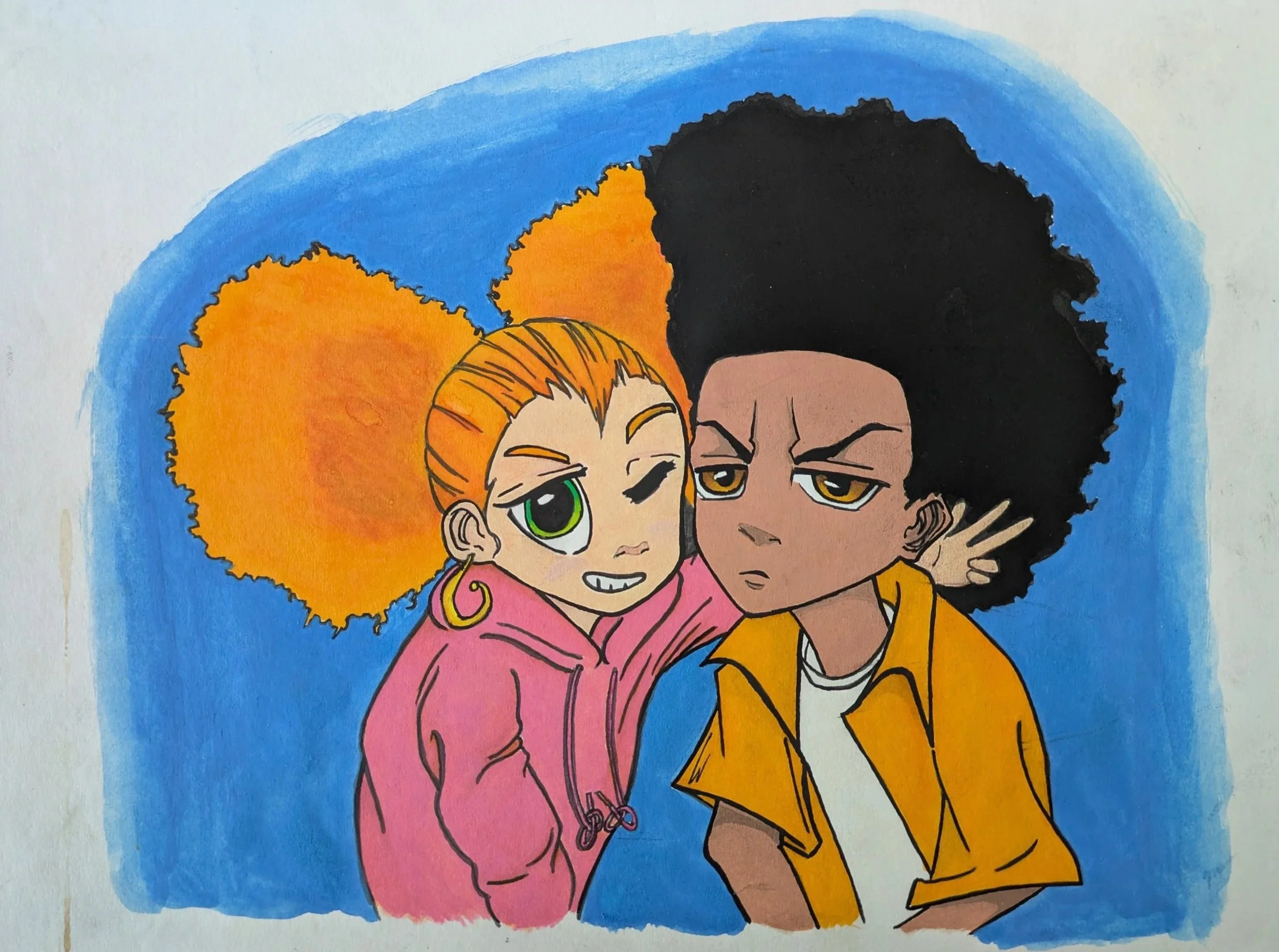 "Huey and Jazmine", Huey and Jasmine from "The Boondocks" surrounded by cobalt blue