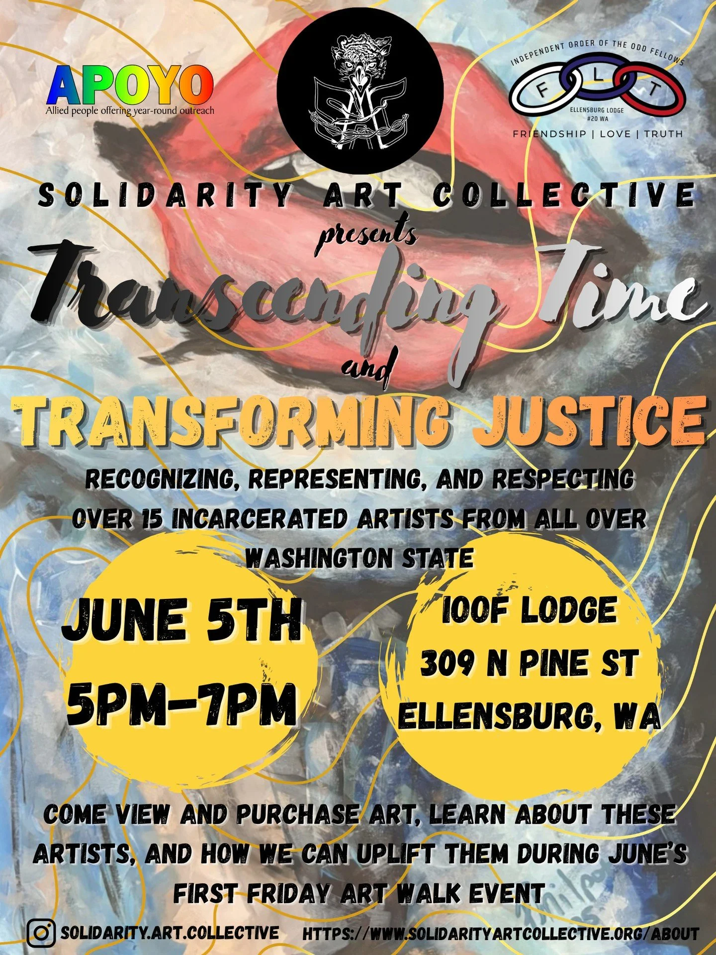 We're thrilled to announce the next Solidarity Art Collective show, which will be SAC's second show in eastern Washington! "Transcending Time and Transforming Justice" will be presented as part of Ellensburg's First Friday Art Walk in June.