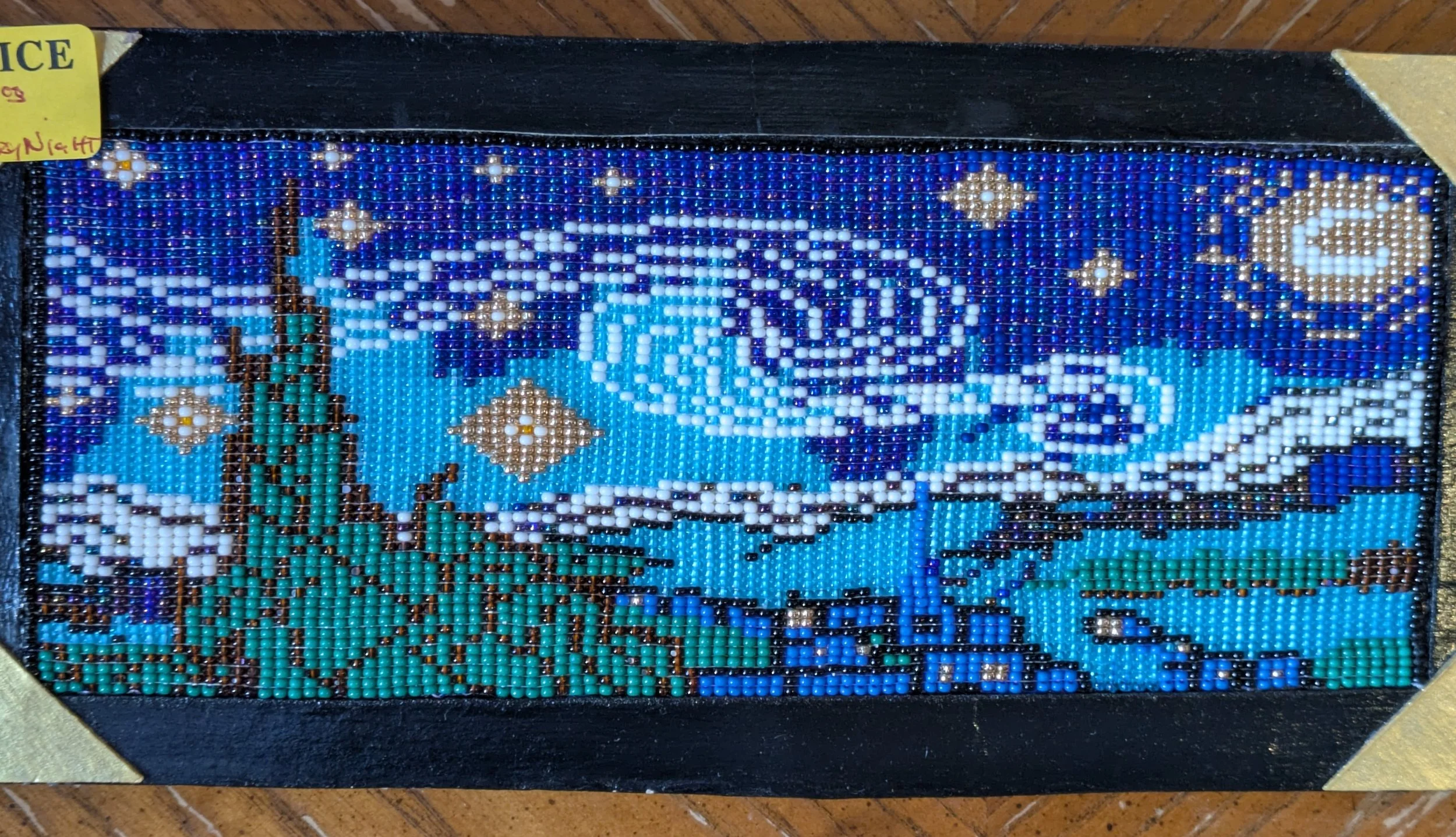 Beadwork resembling Van Gogh's "Starry Night"
