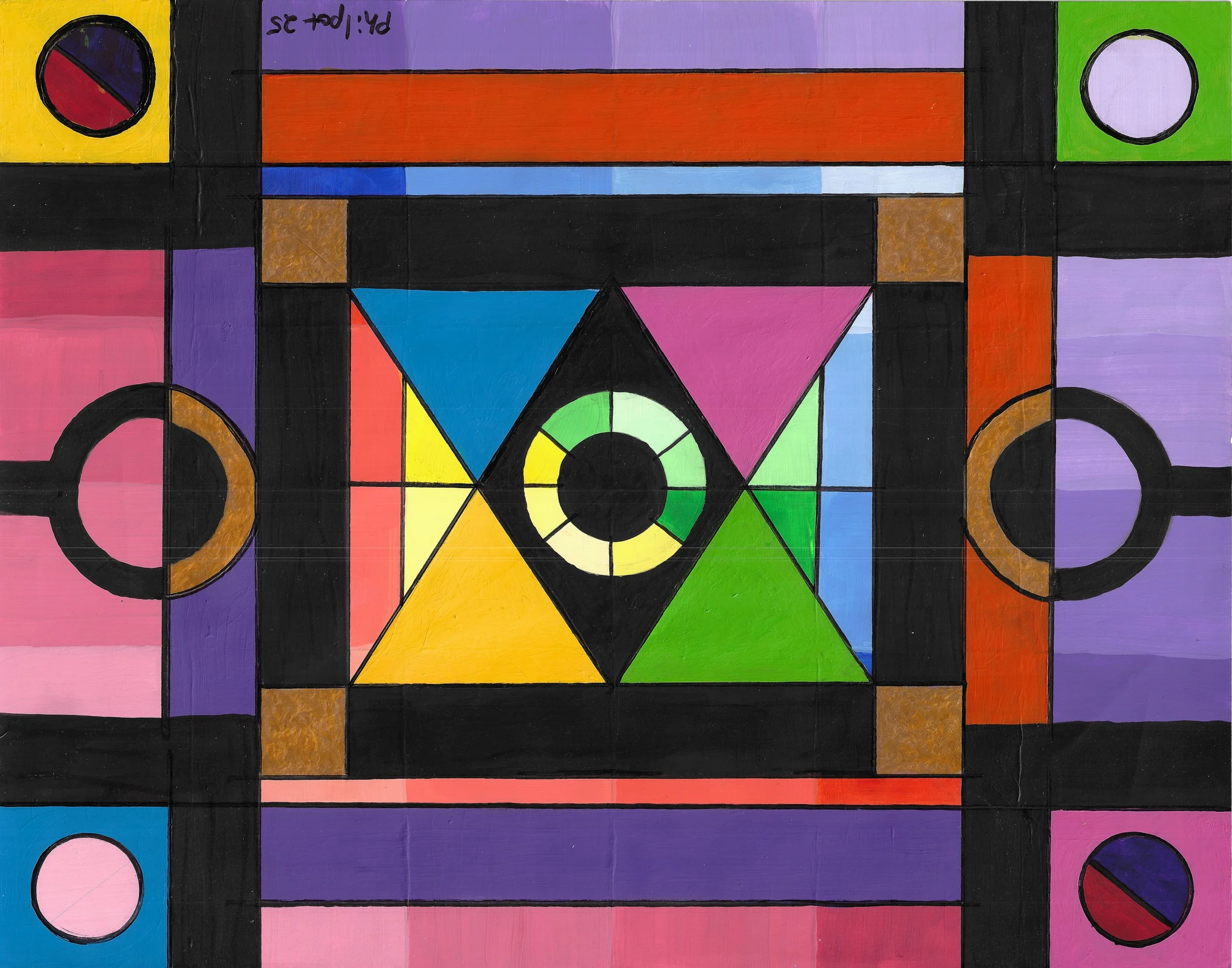 Geometric art of triangles and circles in different colors