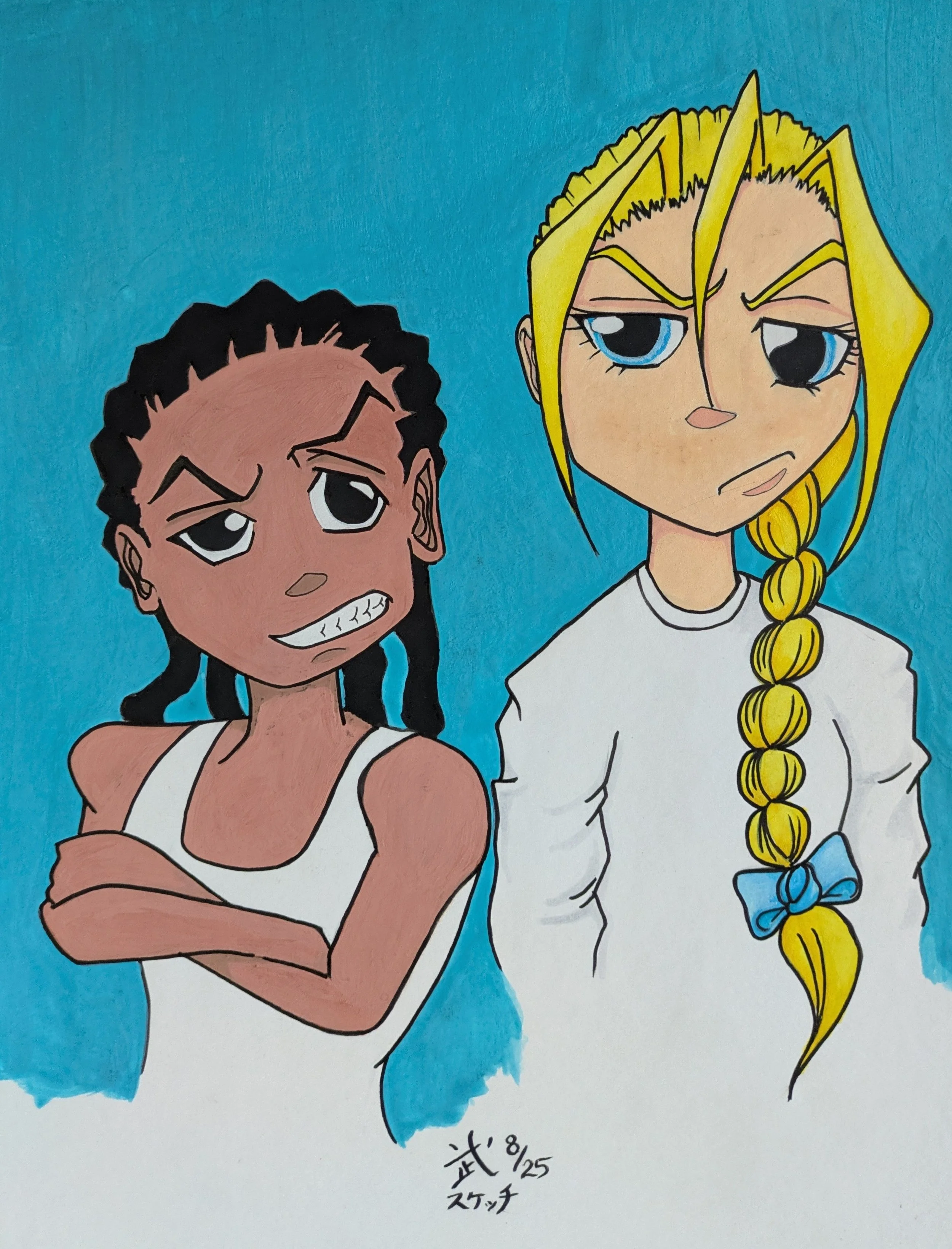"Riley and Cindy", Riley and Cindy from "The Boondocks" surrounded by azure blue