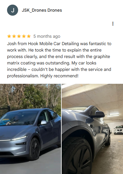5 star review left for josh from hook detailing