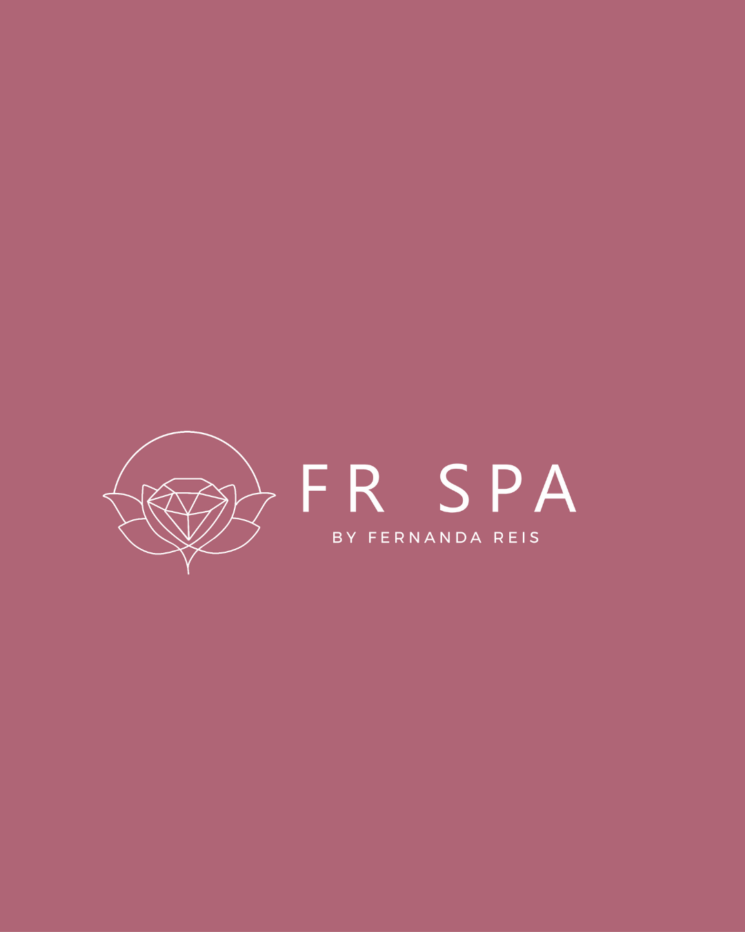 Pink background with a logo of a diamond within a lotus flower and the text 'FR SPA by Fernanda Reis'.
