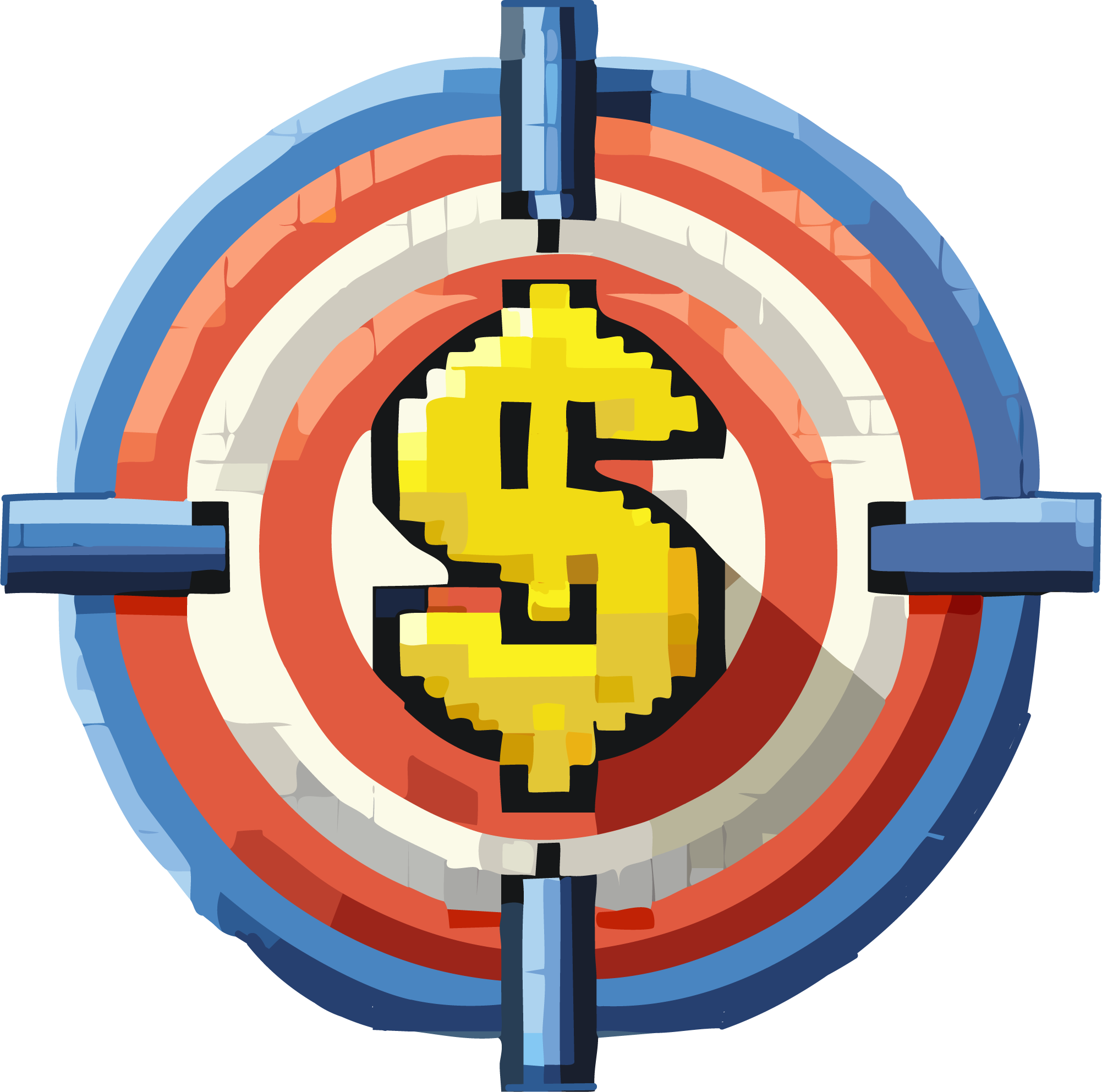 A bullseye target with a pixelated yellow dollar sign in the center. Targeted Ads that make you money.