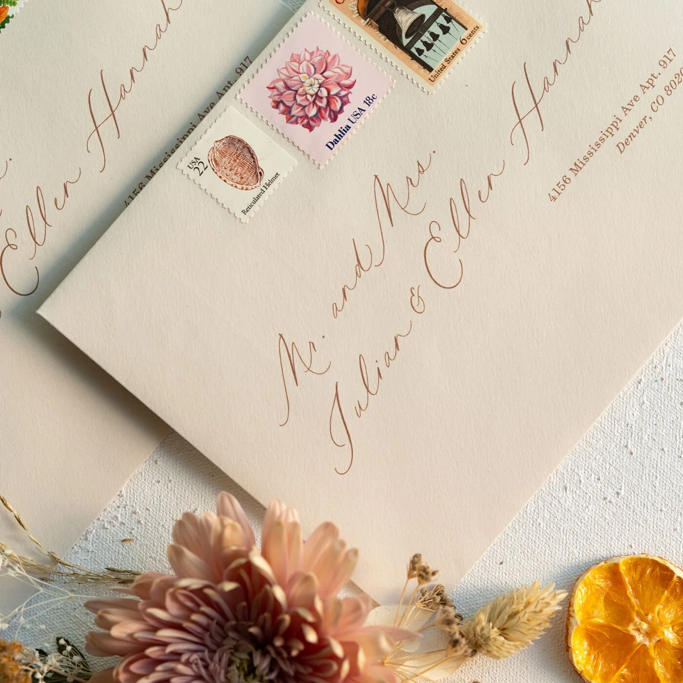 guest address printing and vintage stamps for wedding envelopes
