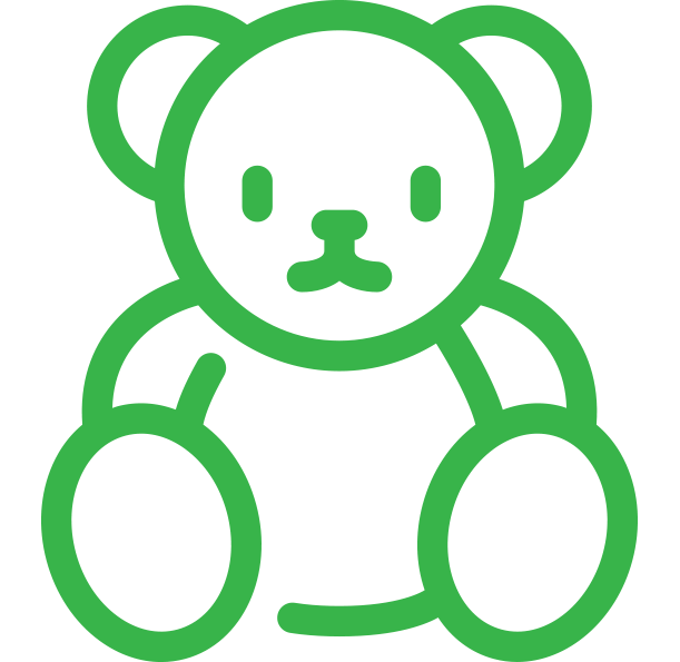 Green outline drawing of a teddy bear sitting upright.