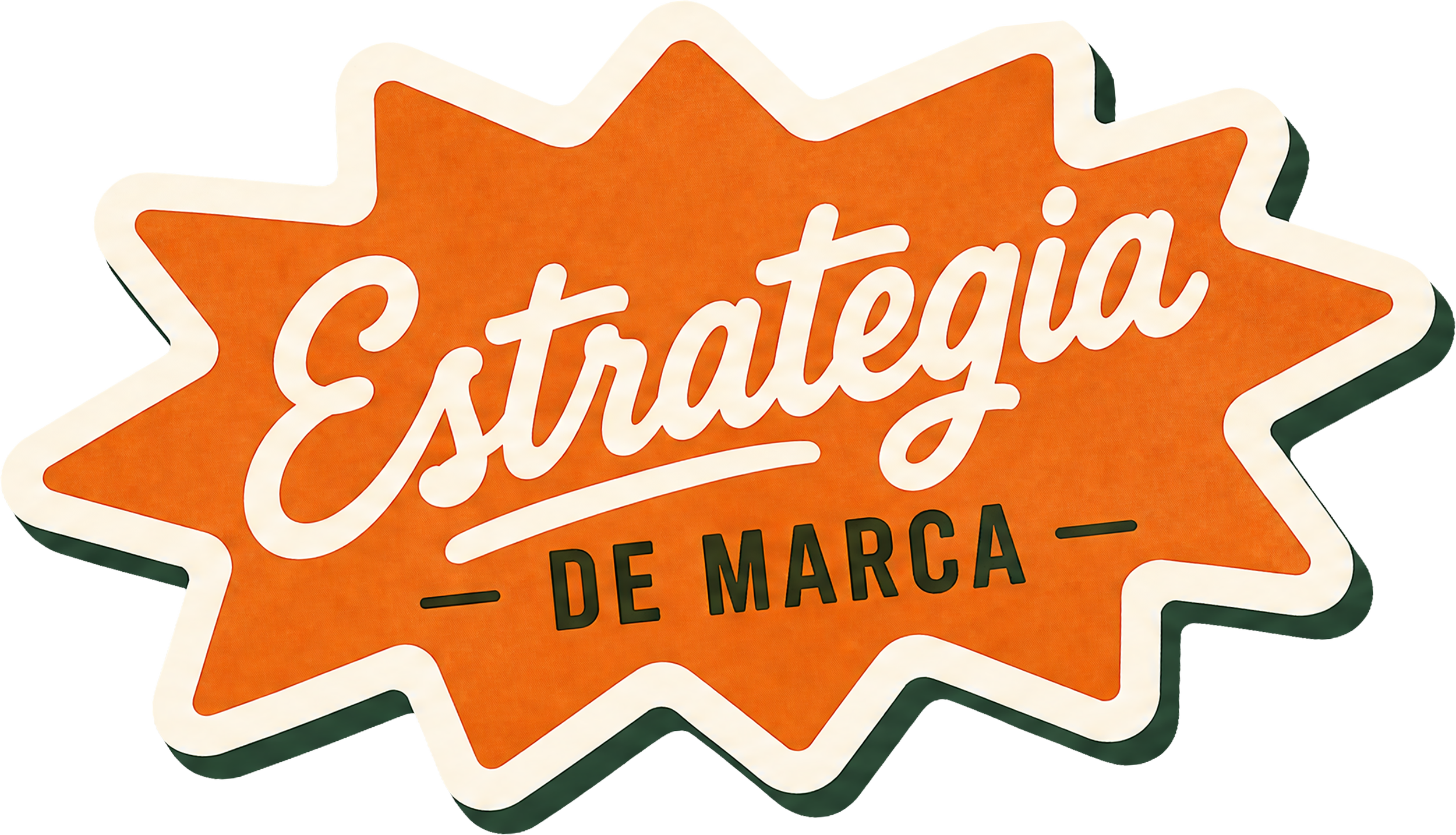 Etiqueta decorativa en forma de estrella anaranjada con borde blanco que dice 'Estatuas de marca' en letras blancas.