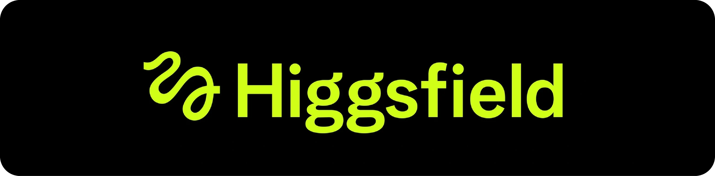 Logotipo de Higgsfield en fondo negro con texto en color verde neón