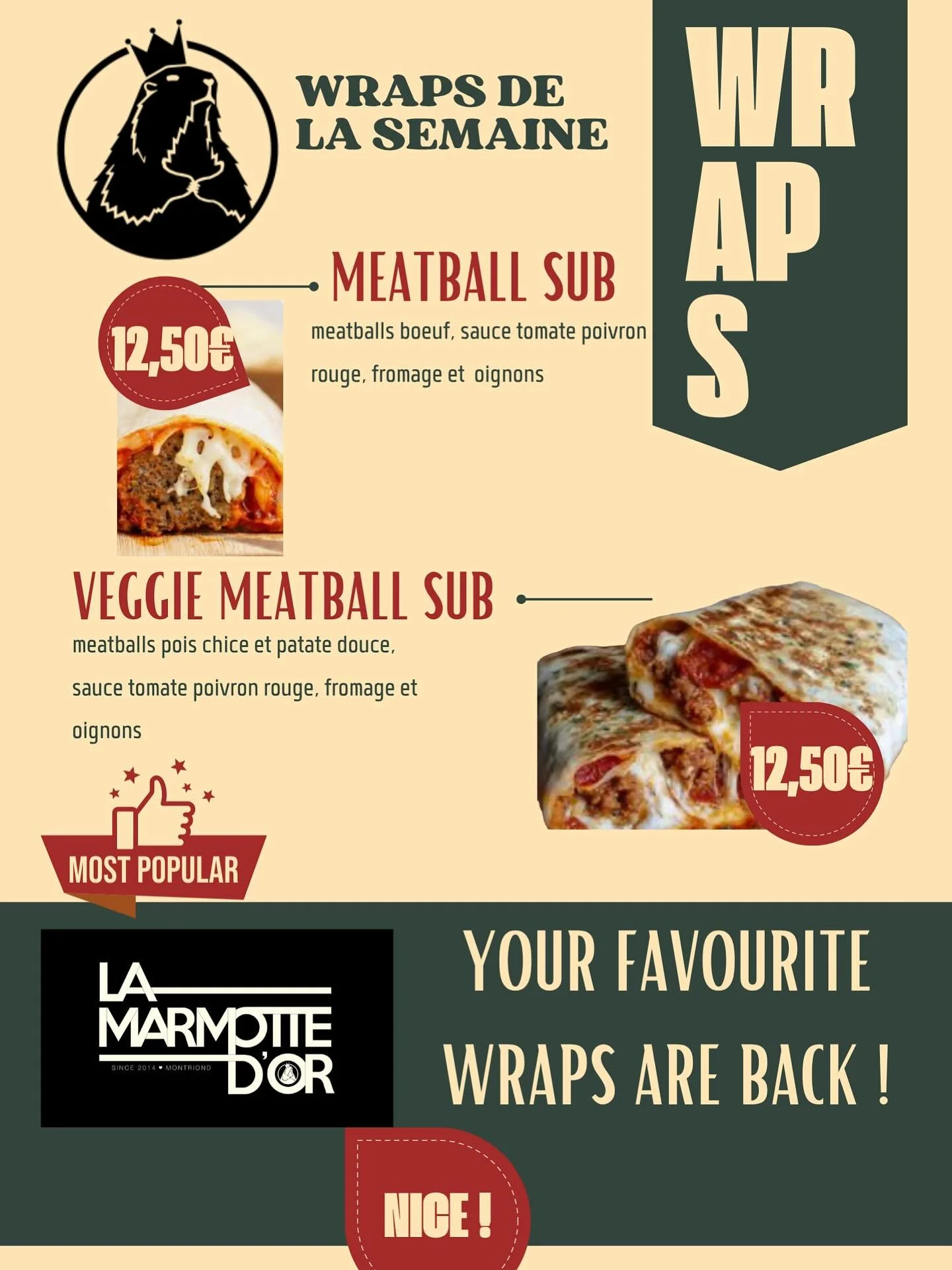 Here are the wraps of the week at @marmottedor ! Kitchen open every day from 4pm to 9:30pm, call to reserve or to order takeaway on 04 50 84 10 98 ☎️

Voici les wraps de cette semaine @marmottedor ! Cuisine ouverte tous les jours de 16h &agrave; 21h3