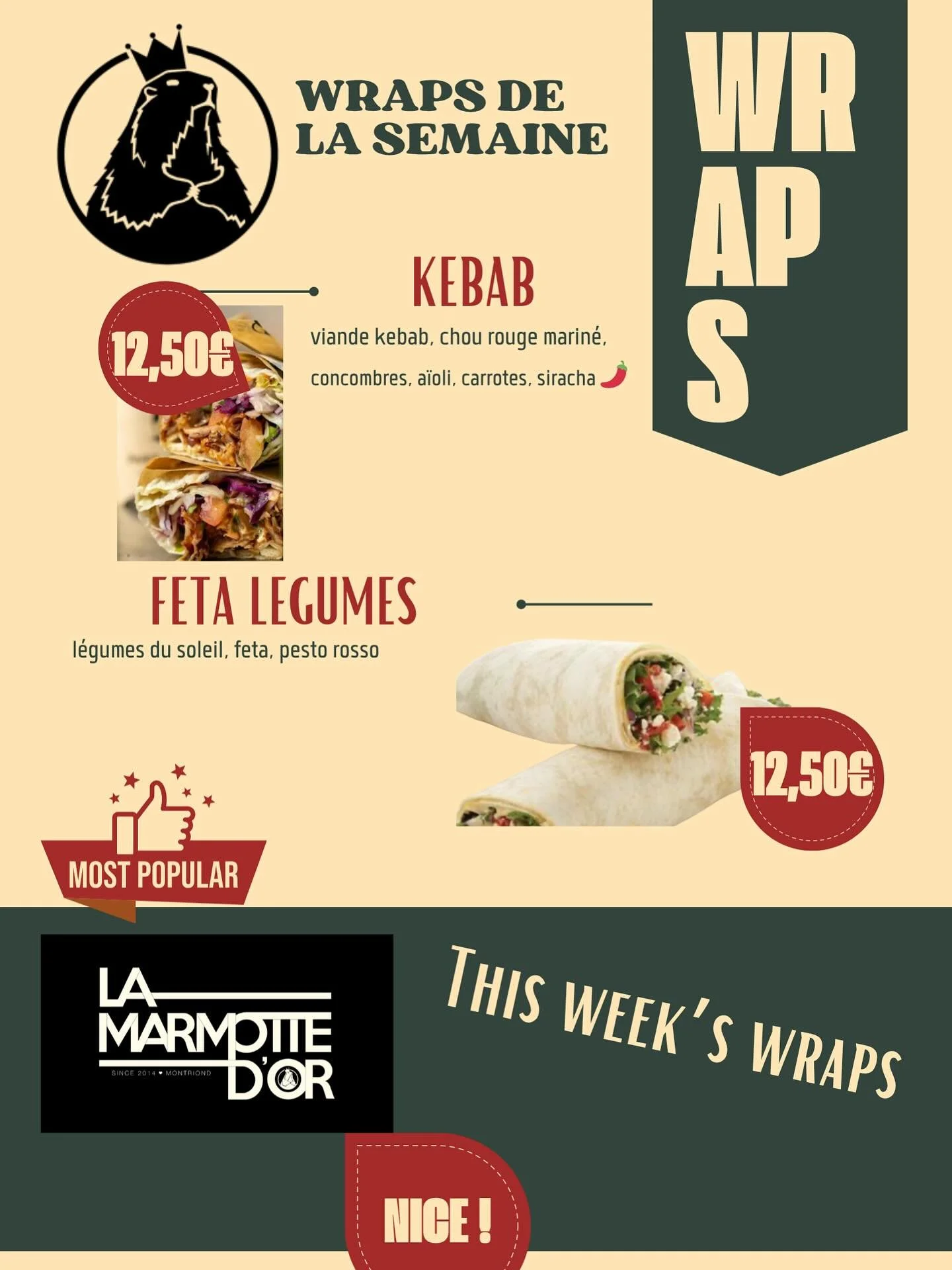 Et hop voici les wraps of the week at @marmottedor ! Kitchen open every day from 4pm to 9:30pm, call to reserve or to order takeaway on 04 50 84 10 98 ☎️

Voici les wraps de cette semaine @marmottedor ! Cuisine ouverte tous les jours de 16h &agrave; 