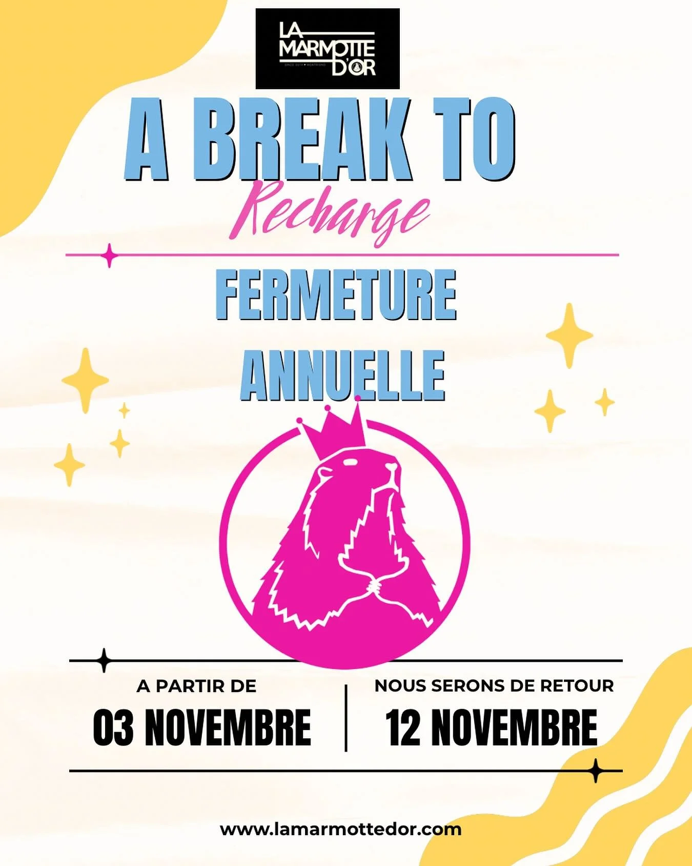 Mieux que rien ! Nous fermerons une dizaine de jours &agrave; partir de dimanche soir @marmottedor. Donc ne surtout pas rater la soir&eacute;e d&rsquo;Halloween ce vendredi 👻 We&rsquo;re having a mini break next week to chill before kicking off the 
