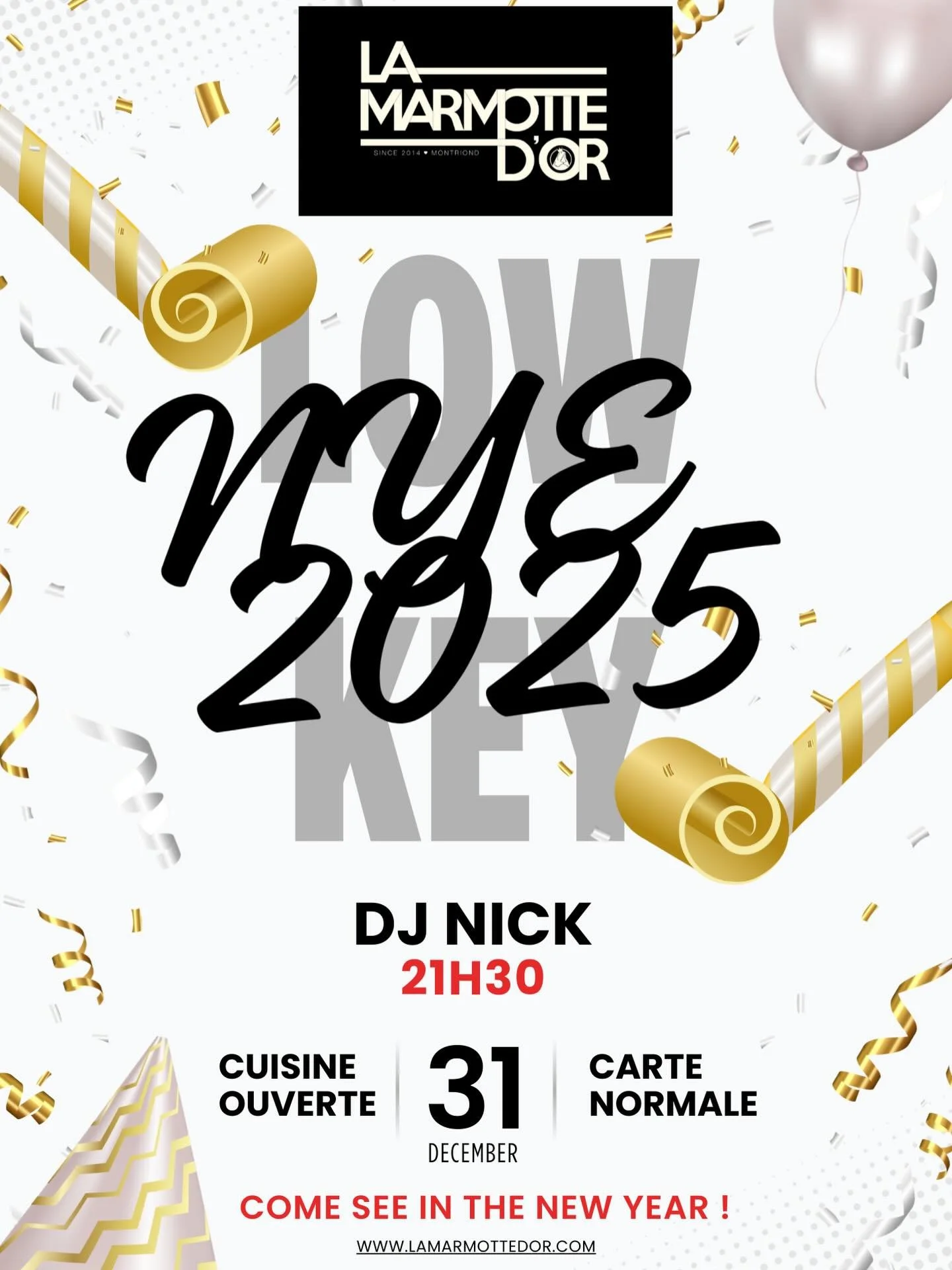 🎇 Encore un &laquo;LOW-KEY NYE&raquo; @marmottedor cette ann&eacute;e. Viens comme vous &ecirc;tes &agrave; f&ecirc;ter le nouvel an avec nous. Chilled friendly vibes for us @marmottedor on New Year&rsquo;s Eve. Legend @nick.gowan bringing the tunes