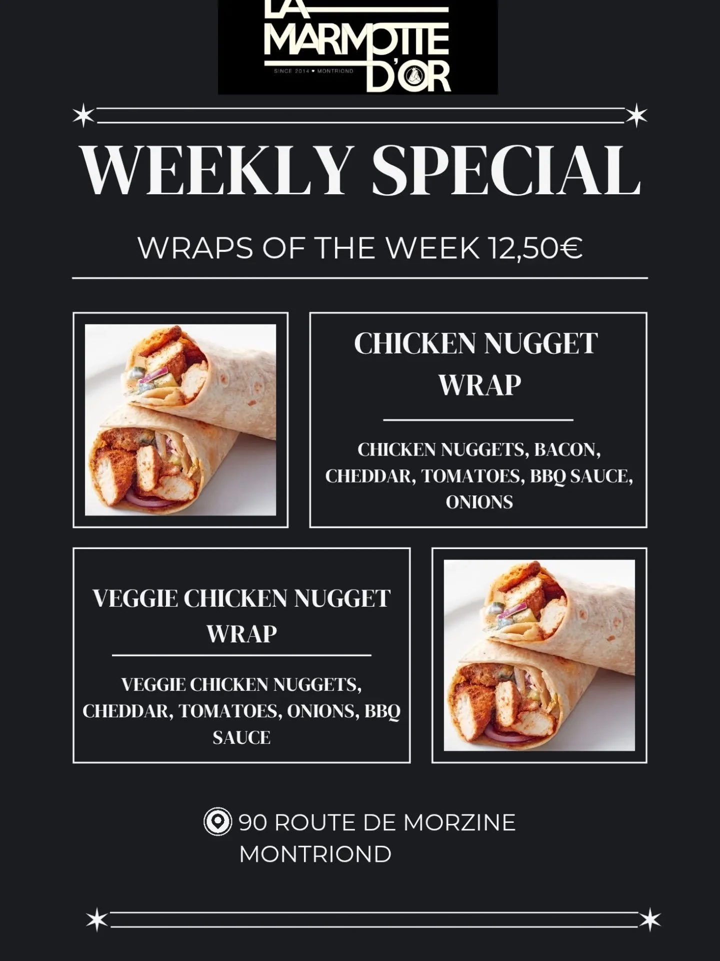 Tried and tested the chicken nugget wrap is back this week, so make your way down to @marmottedor for a cheeky pint and wrap while the olympics or rugby is on.

Le grand retour du wrap nuggets de poulet. Alors venez &agrave; @marmottedor pour une pin