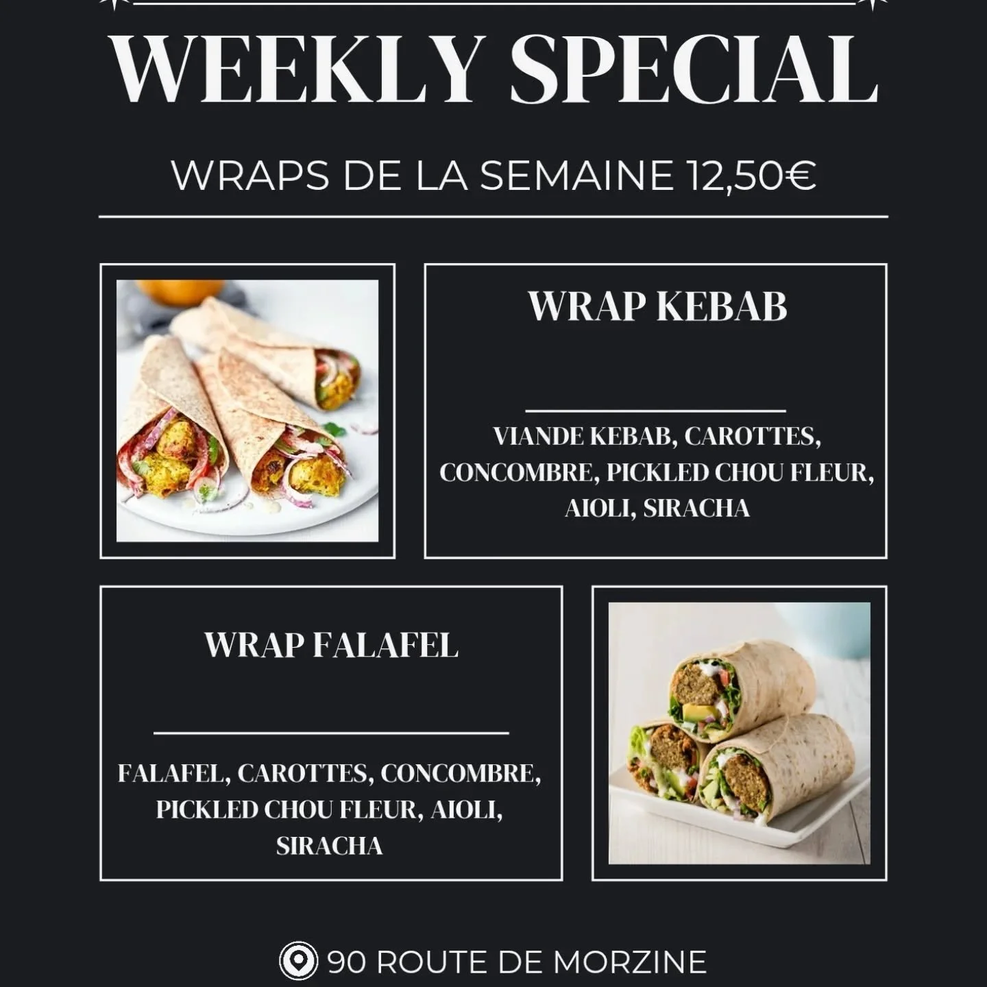 Wraps of the week, falafel or kebab whichever you desire. So why not pop in for a meal this week and scran a cheeky wrap @marmottedor

Wraps de la semaine : falafel ou kebab, selon vos envies. Alors passez nous voir cette semaine et venez vous r&eacu