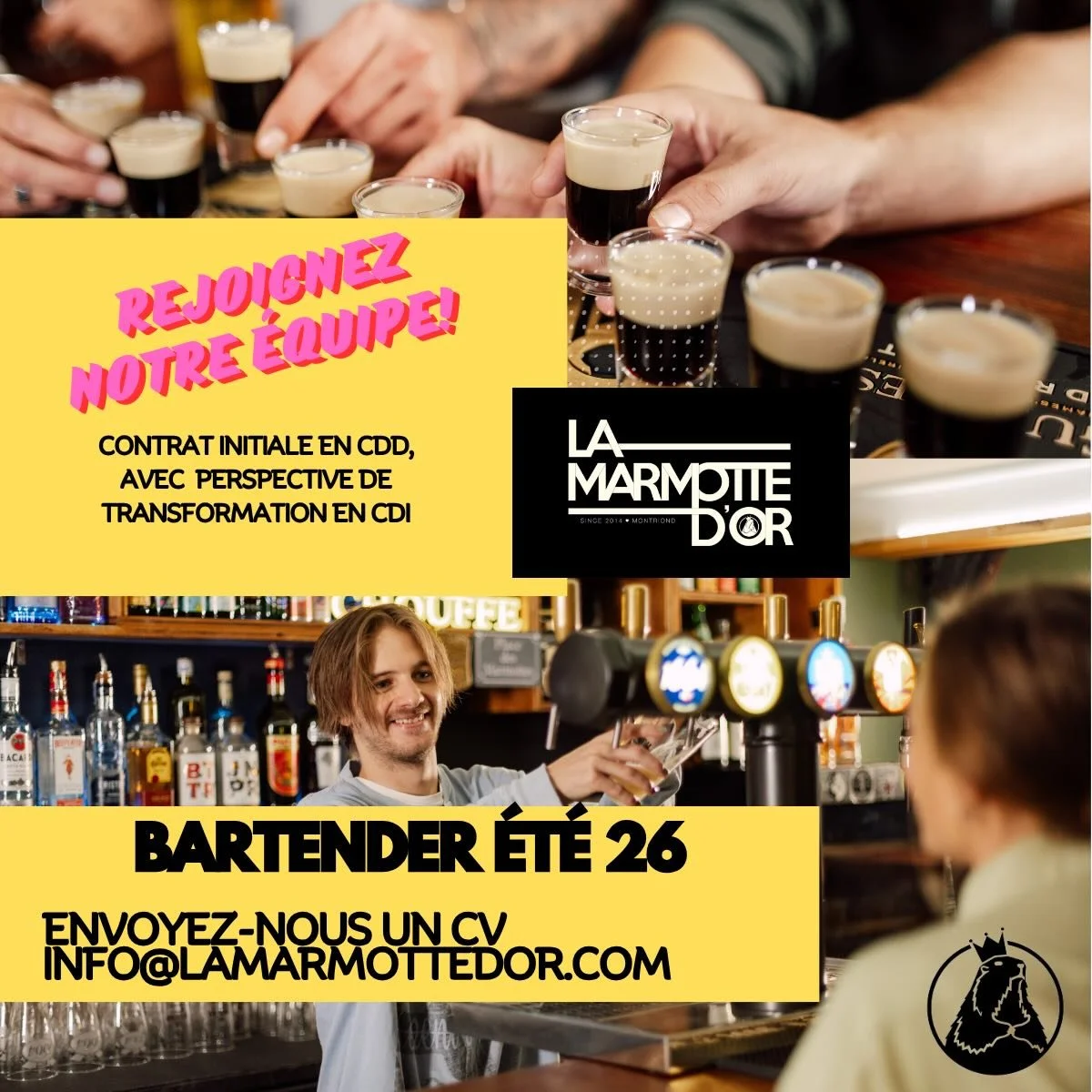 Bonne nouvelle on recrute @marmottedor !

Nous recherchons une nouvelle personne pour rejoindre notre &eacute;quipe. CDD pour d&eacute;marrer, avec une r&eacute;elle possibilit&eacute; d&rsquo;&eacute;volution en CDI.

Profil recherch&eacute; :
Motiv