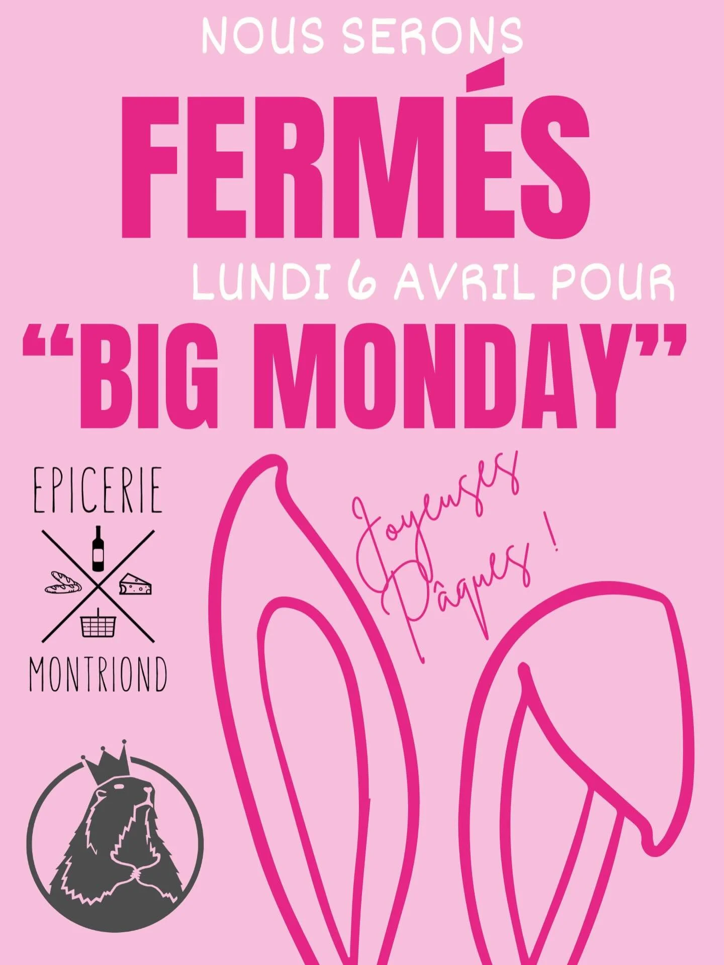 ⚠️ Les deux, @marmottedor et @epiceriemontriond seront ferm&eacute;s le lundi de P&acirc;ques car c&rsquo;est l&rsquo;heure de notre journ&eacute;e annuelle d&rsquo;&eacute;quipe &laquo;&nbsp;BIG MONDAY&nbsp;&raquo; et de ses folies ! Pouvez-vous dev