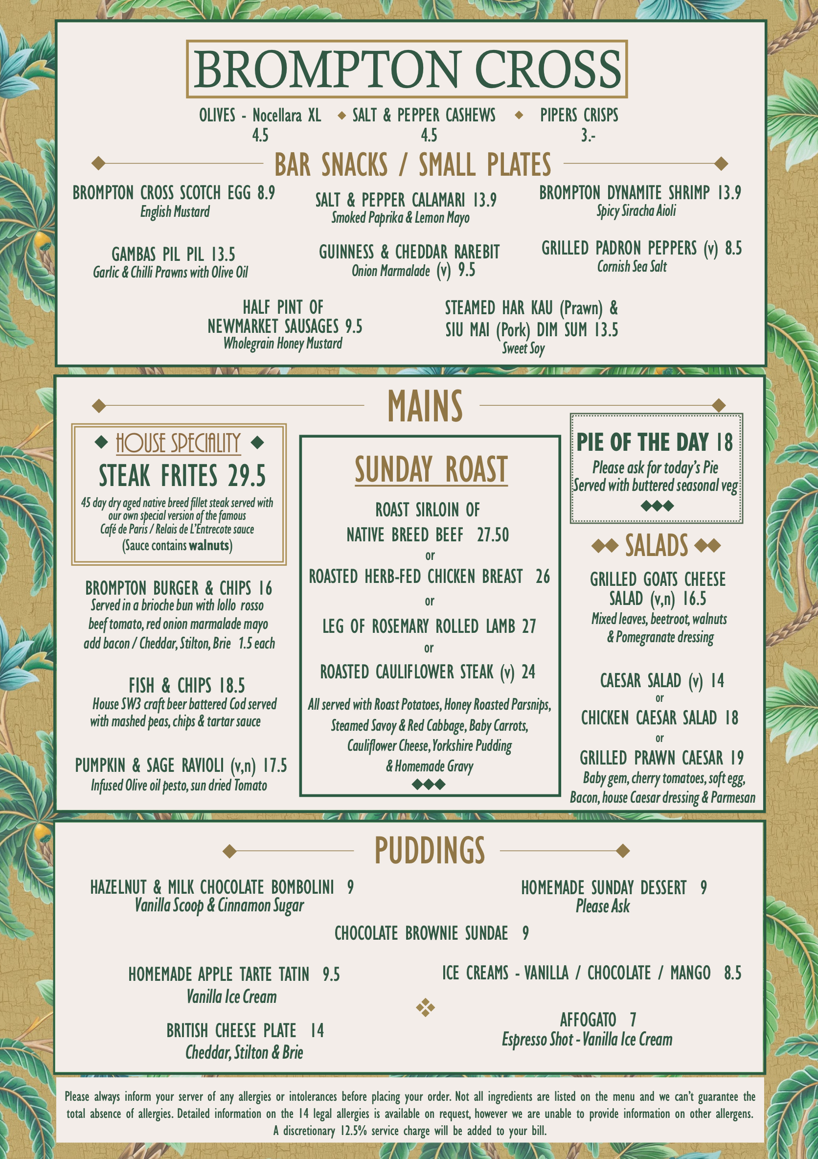 SUNDAY MENU AT THE BROMPTON CROSS