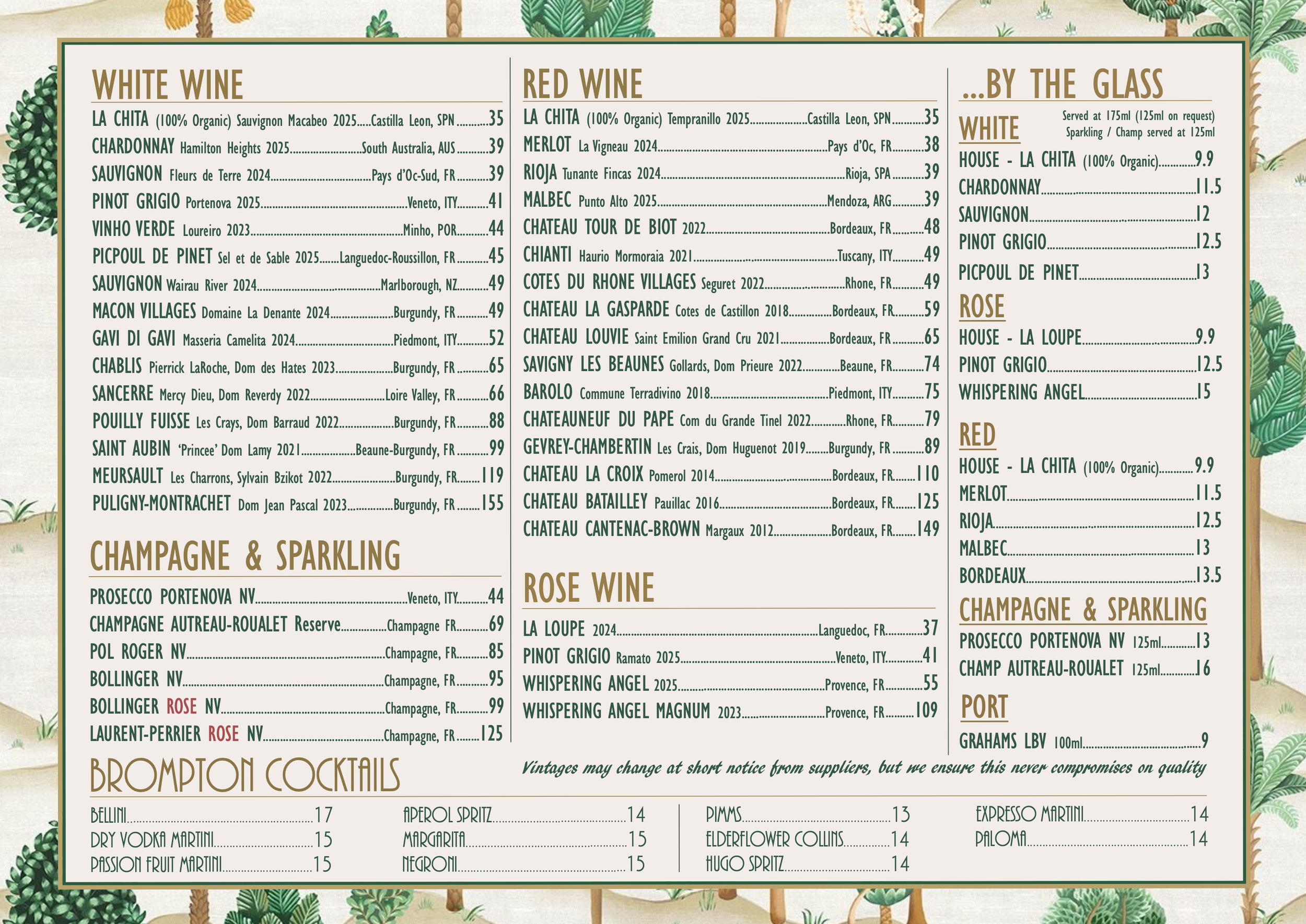 Brompton Cross Wine List