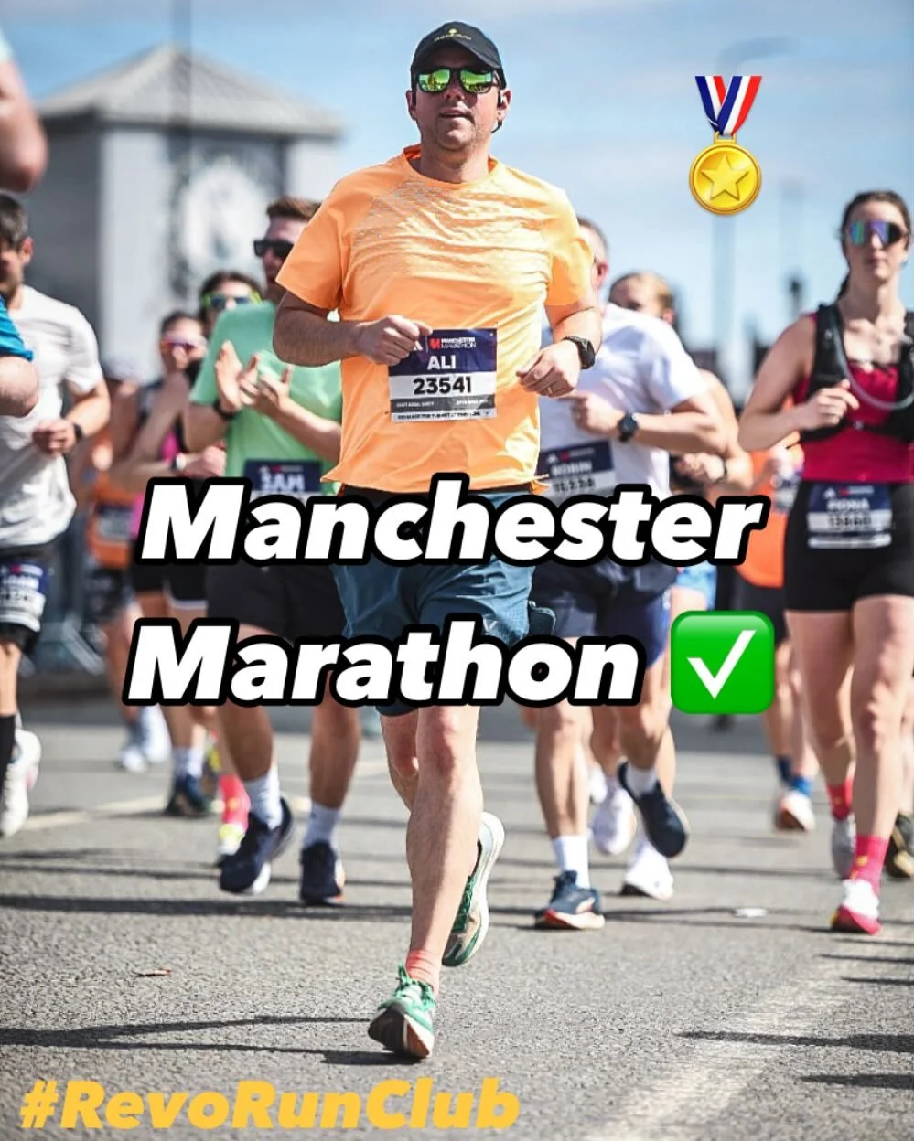 A belated but huge congratulations to #RevoRunClub athlete @ali_stirs_drinks who successfully completed the @manchestermarathon last weekend, his debut marathon! 💪

Despite some injury niggles in training, most notably shin issues, Ali&rsquo;s posit