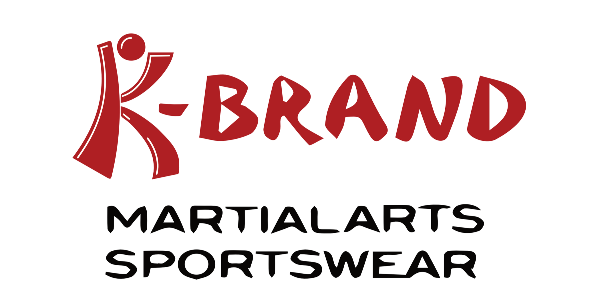 Logo for K-Brand Martial Arts Sportswear, featuring a stylized figure in red and black with bold, red lettering for 'K-Brand' and black text for 'Martial Arts Sportswear'.