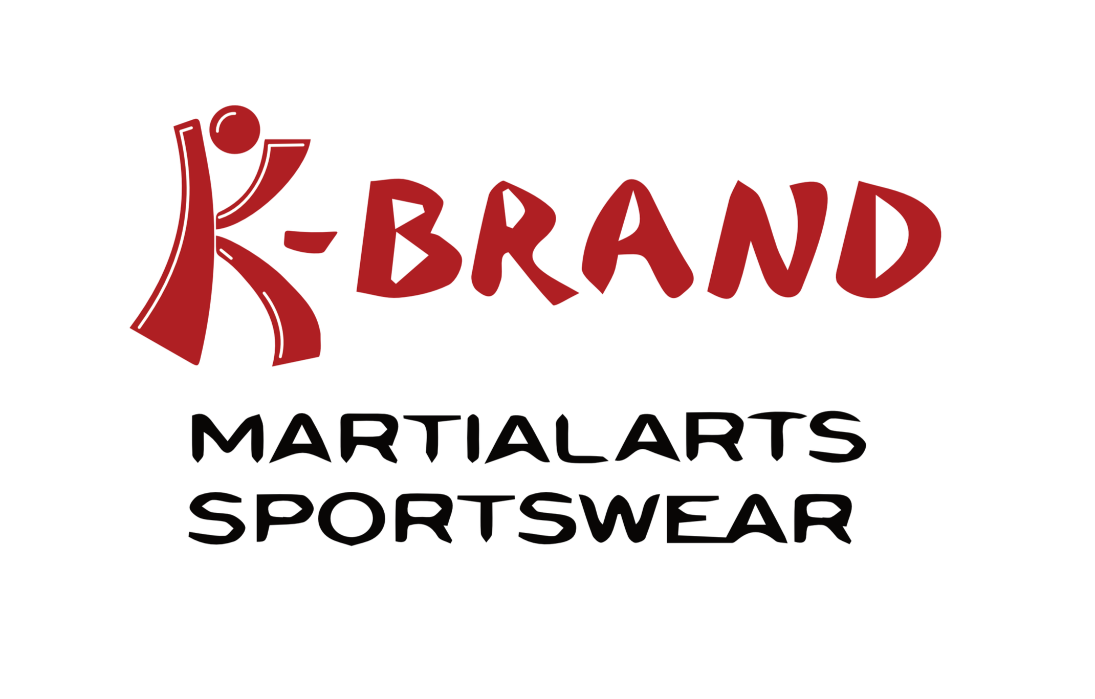 Logo for K-Brand Martial Arts Sportswear, featuring a stylized red figure and text in red and black.