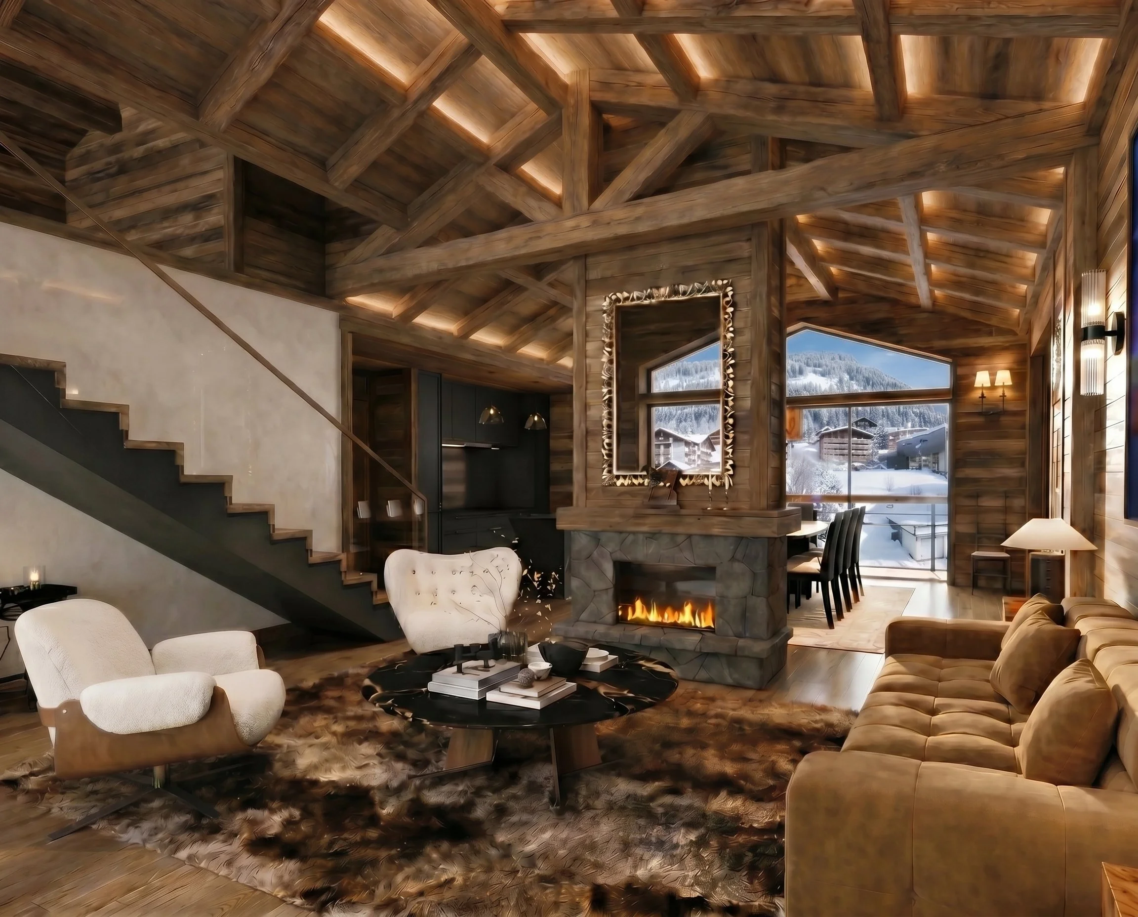 Panora Châtel appartement duplex avec séjour cathédrale et cheminée