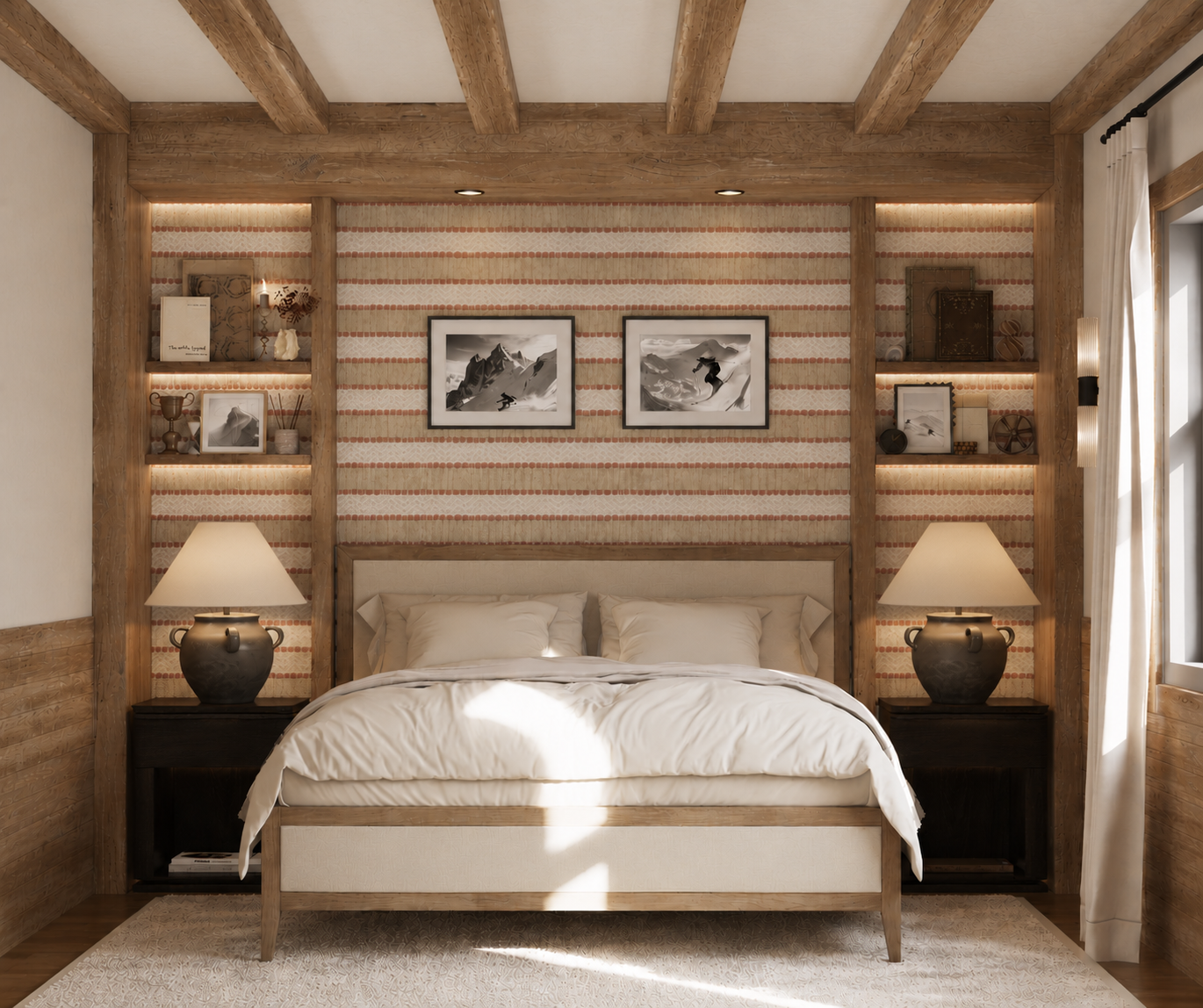 Panora Châtel décoration intérieure chambre bois et tapisserie