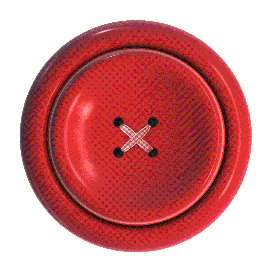 Red button with four black holes and medical tape crossing over the holes, resembling a facial expression.