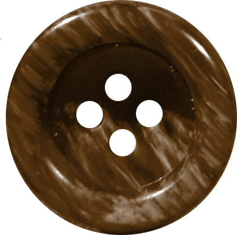 Close-up of a brown, glossy, circular button with four holes in the center.