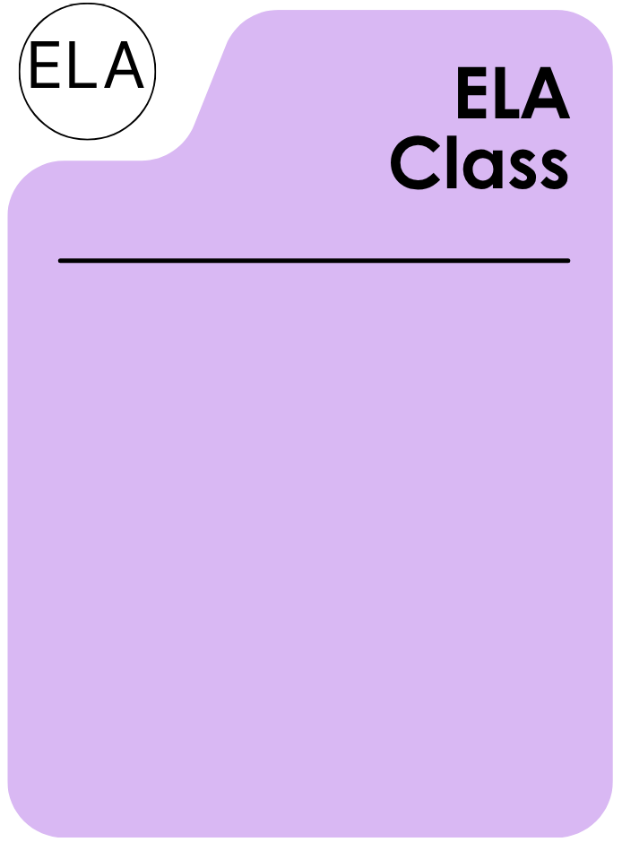 Purple classroom sign reading 'ELA Class' with a blank space for the teacher's name or room number.