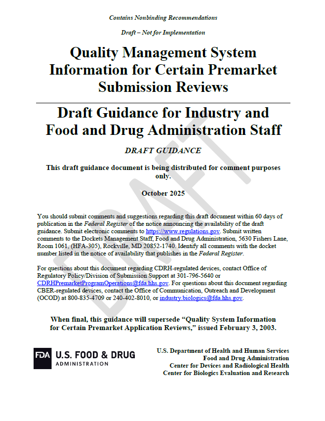FDA Draft Guidance Aligns QMS Requirements with ISO 13485: What It Means for Medical Device Manufacturers