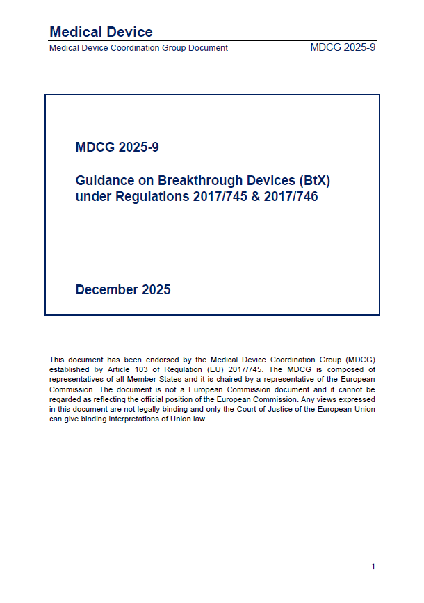 MDCG 2025-9: Breakthrough Devices Guidance Brings New Opportunities for Innovative Manufacturers