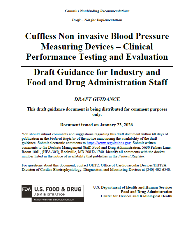 New FDA Draft Guidance Sets Bar for Cuffless Blood Pressure Devices – Clinical Performance Now in Focus