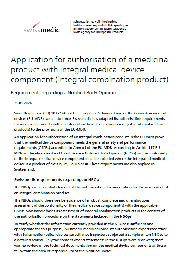 Swissmedic Highlights Critical Deficiencies in Notified Body Opinions for Integral Combination Products