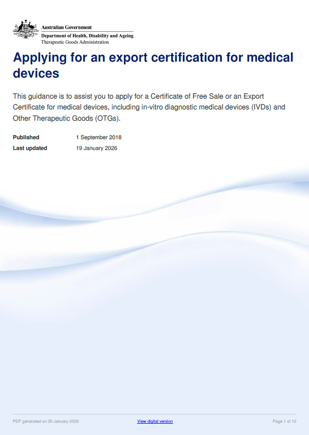Australia Updates Guidance on Export Certificates for Medical Devices: What EU Manufacturers Need to Know