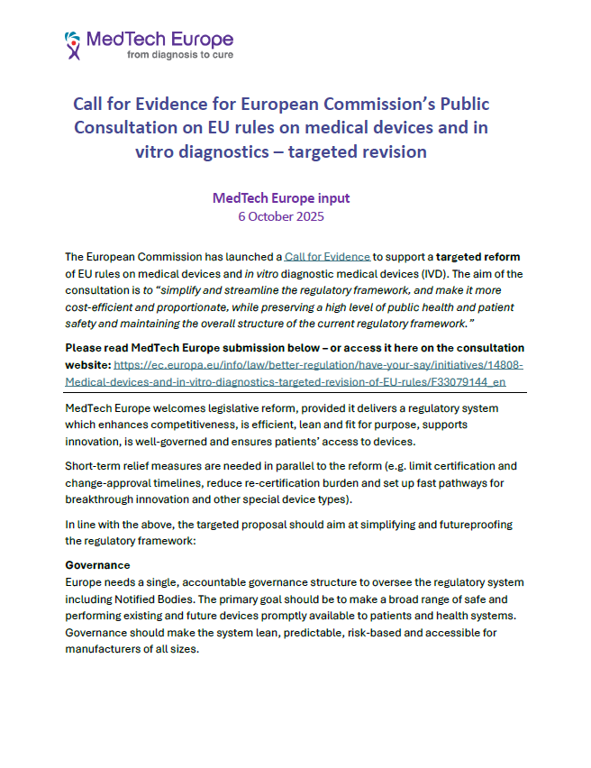 MedTech Europe Proposes Targeted Reforms to MDR and IVDR – Strategic Input for 2026 Regulatory Revisions
