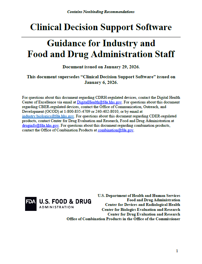 FDA Publishes Updated Guidance on Clinical Decision Support Software 