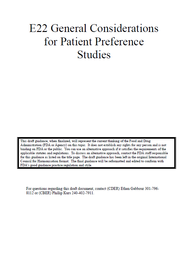 FDA Publishes Draft ICH E22 Guideline on Patient Preference Studies for Public Consultation