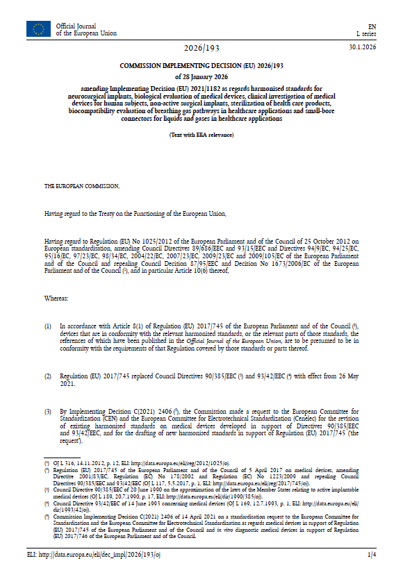 European Commission Publishes Updated Harmonised Standards Under MDR