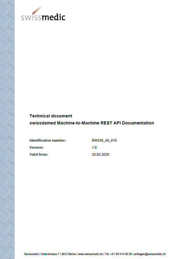 Swissmedic Publishes swissdamed Machine-to-Machine REST API Documentation (Version 1.0)