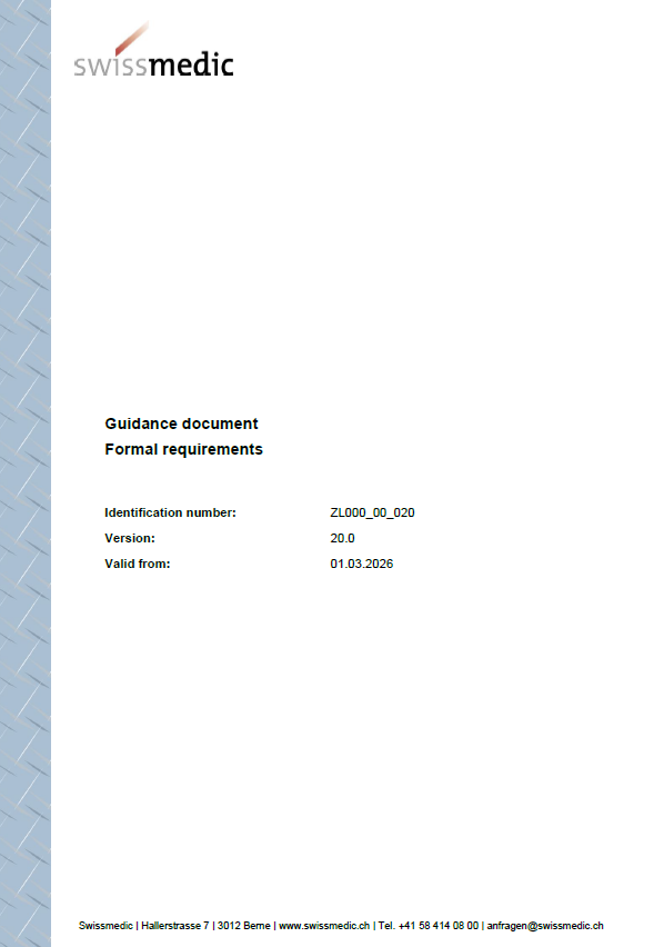 Swissmedic Updates “Formal Requirements” Guidance – Version 20.0 Now in Force