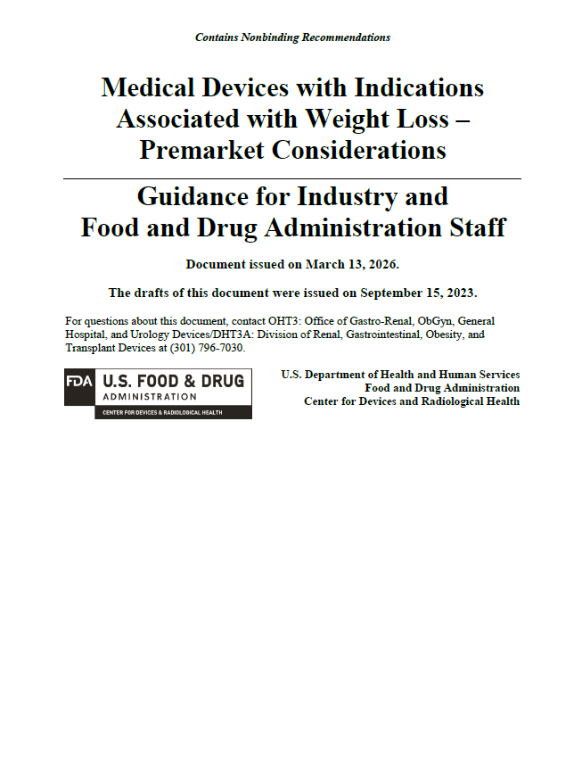 FDA Issues Final Guidance on Medical Devices with Indications Associated with Weight Loss