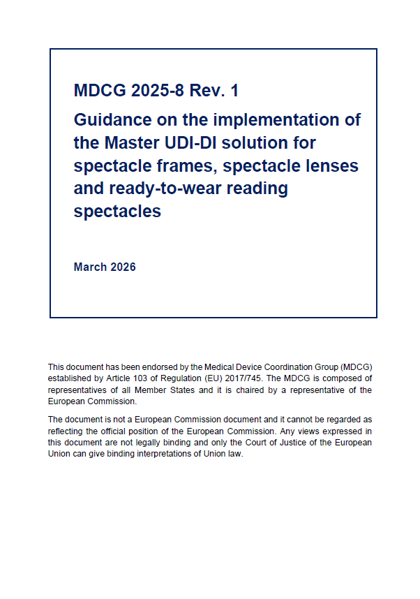 MDCG 2025-8 Rev.1: Guidance on Master UDI-DI for Spectacle Devices