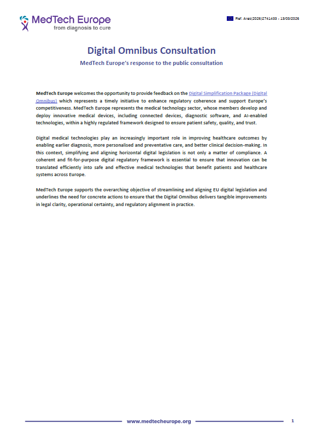 MedTech Europe Calls for Greater Alignment in EU Digital Omnibus Proposals