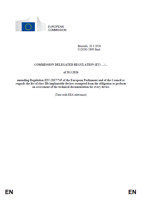 European Commission Expands List of Class IIb Implantable Devices Exempt from Individual Technical Documentation Assessment